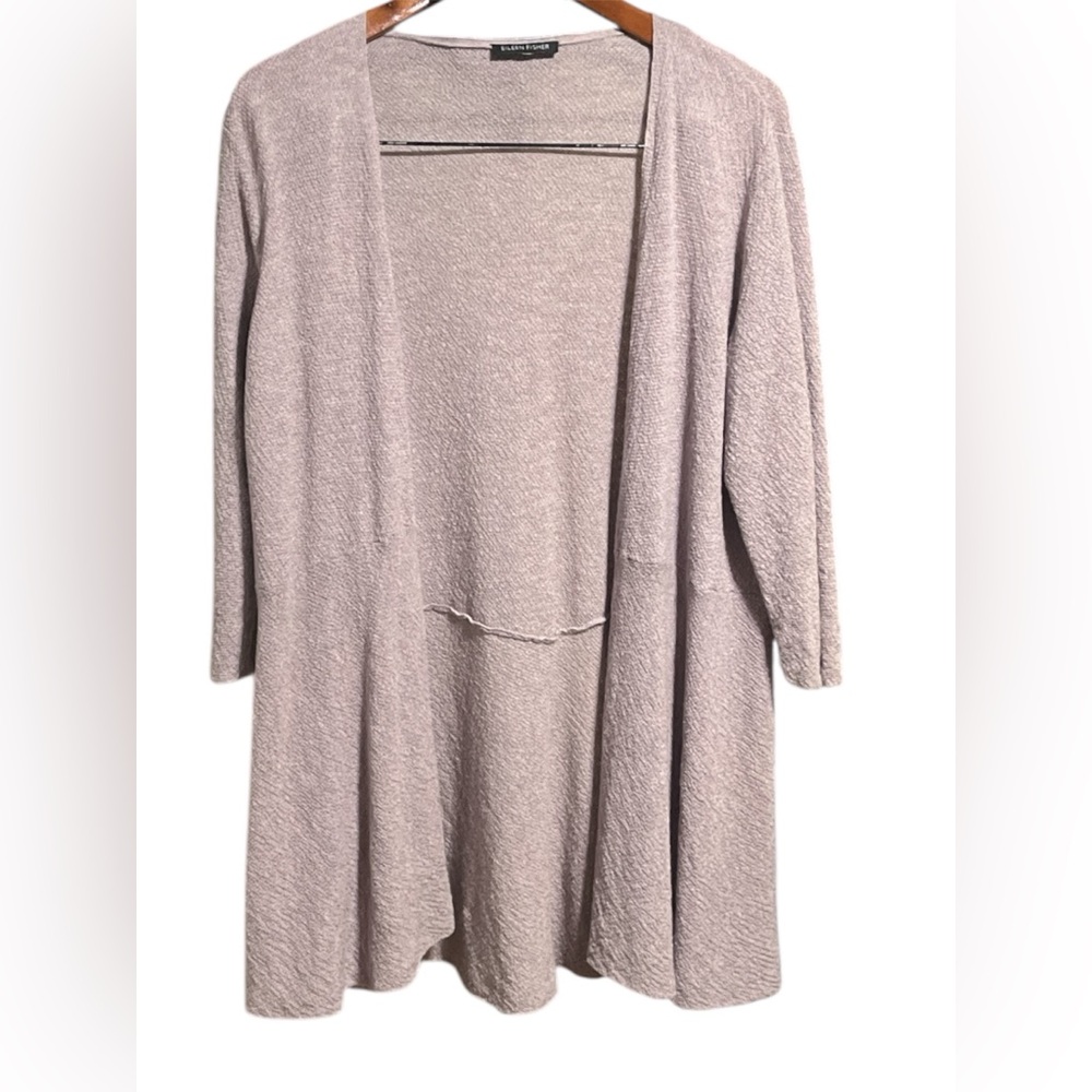 Eileen Fisher Soft Pink Lilac Open Knit Cardigan. 100% WOOL